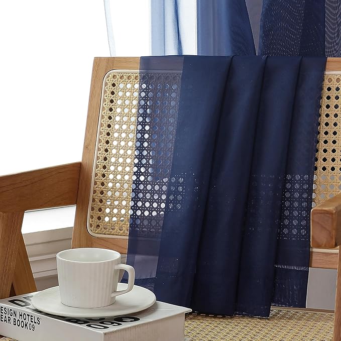 Aiyufeng Navy Blue Sheer Curtains 63 inch Length 2 Panels Set, Sheer Blue Curtains for Bedroom and Living Room, Light Filtering Dual Rod Pocket Voile, Each 40 Width by 63 Length