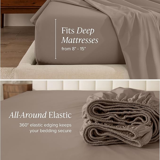 Bare Home 100% Organic Cotton Twin XL Sheet Set - Crisp Percale Weave - Lightweight & Breathable - Bedding Sheets & Pillowcases (Twin XL, Taupe)