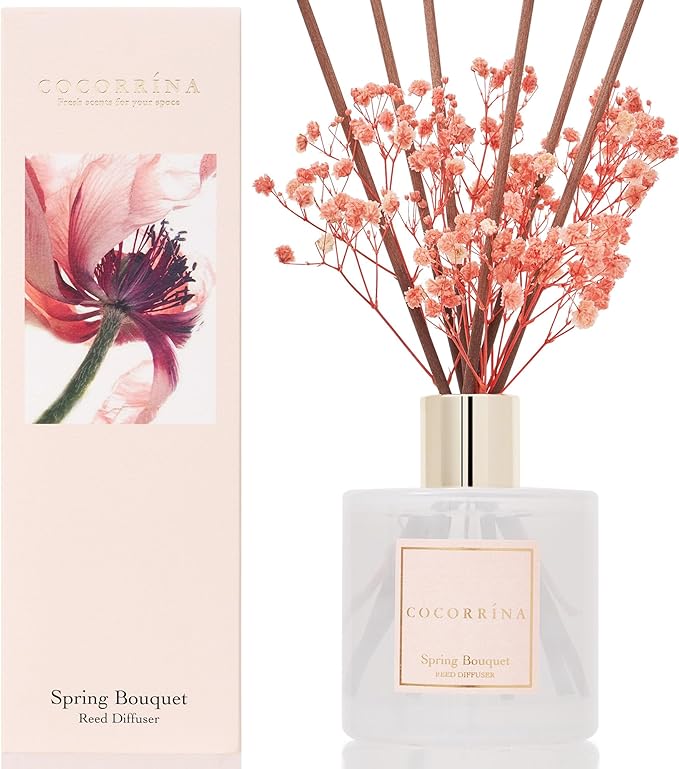 Cocorrína Reed Diffuser Sets- Spring Bouquet Scented Diffuser with Sticks Home Fragrance Reed Diffuser for Bathroom Shelf Decor