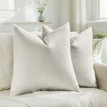 HAUSSY Natural White Wood Throw Pillow Covers 18x18 Inch Set of 2,Boho Decorative Faux Linen Throw Pillows Cozy Farmhouse Accent Cushion Covers,Home Decor for Couch Sofa Bed Living Room