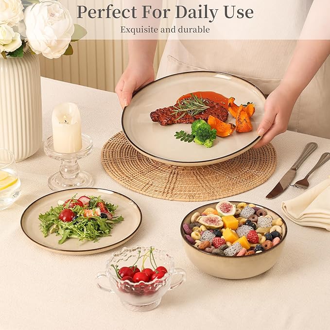 Dinner Plates Set of 6: Ceramic 10.7 Inch Handmade Reactive Glaze Stoneware Plates for kitchen, Modern Dinnerware Plates, Microwave & Dishwasher Safe, Scratch Resistant (Beige)