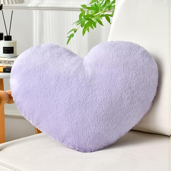 Heart Pillow Purple Throw Pillows Decorative Pillows for Bed Couch Cute Faux Rabbit Fur Small Pillow for Women Valentine Anniversary Fall Halloween Christmas Home Decor (Medium, 20"x15")