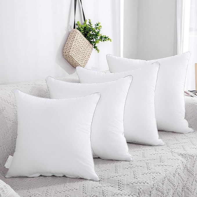 24 x 24 Pillow Inserts - 24 Inch Decorative Square Sofa Throw Pillow with 100% Cotton Cover - White Pack of 2