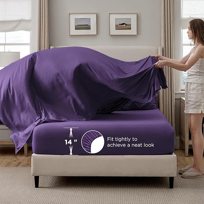 Bedsure King Size Comforter Set Purple - Bed in a Bag Bedding Set 7 Pieces, GentleSoft™ Pintuck Bed Set Gift for Family, Pinch Pleat Purple Comforter with Sheets, Pillowcases & Shams