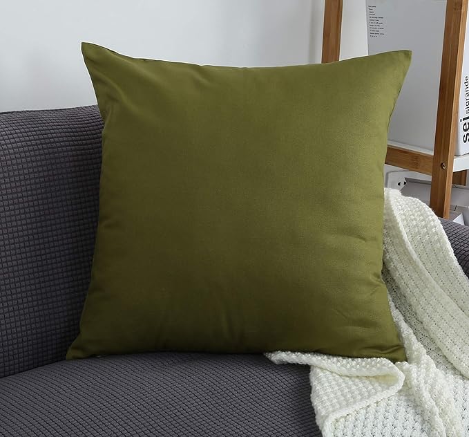 TangDepot Handmade Decorative Solid 100% Cotton Canvas Throw Pillow Covers/Pillow Shams, (26"x26", Olive Green)