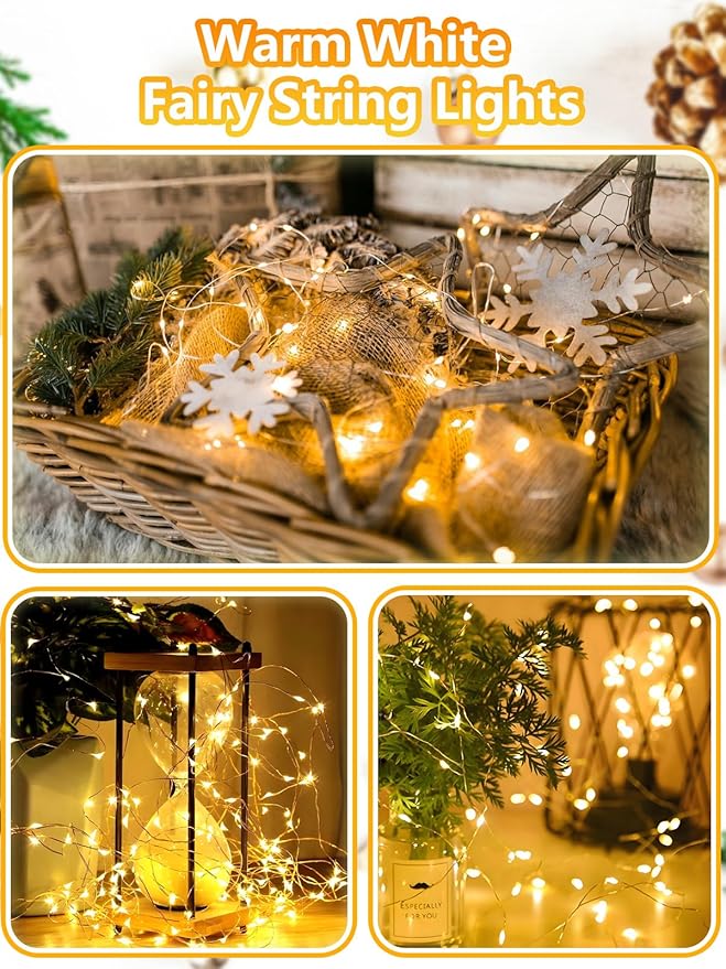 4 Pack 100 LED Fairy Lights Battery Operated with Remote, 33FT Waterproof Twinkle Lights with Timer & 8 Modes, Fairy String Light Outdoor Indoor for Bedroom Classroom DIY Christmas Decor (Warm White)