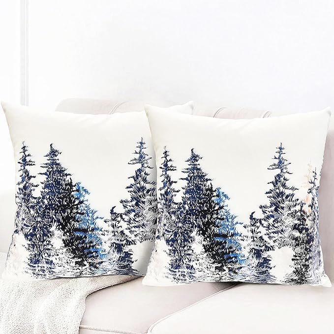 Decorative Throw Pillow Covers Set of 2 Cedar Forest Pillow Covers 20x20 inch Super Soft Short Plush Square Throw Pillows,Farmhouse Outdoor Pillow Covers for Couch Sofa Bed Living Room