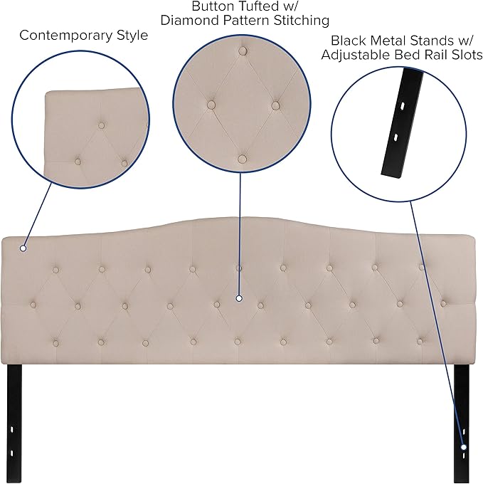 Flash Furniture Cambridge Tufted Upholstered King Size Headboard in Beige Fabric