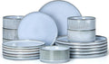 E-far Stoneware Dinnerware Sets, 18-Pieces Modern Plates and Bowls Sets, Kitchen Dinning Porcelain Dishes Set for 6, Chip & Scratch Resistant, Dishwasher & Microwave Safe, Dusty Blue