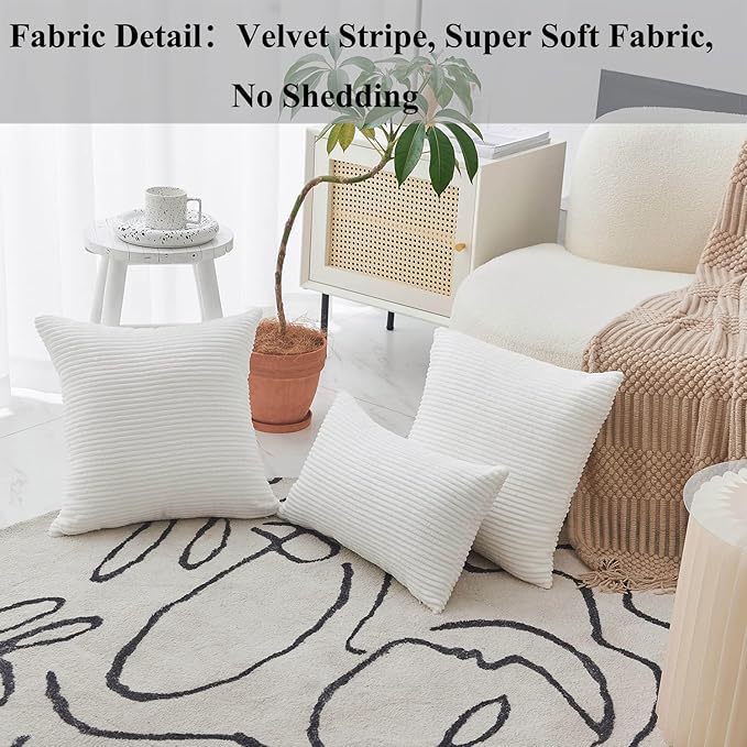 Home Brilliant Spring Pillow Cover Winter Decorative Striped Throw Pillow Cover Soft Corduroy Plush Pillowcase 20x20 for Couch Sofa Bench Car Chair, 20 x 20 inch (50cm), Creamy White