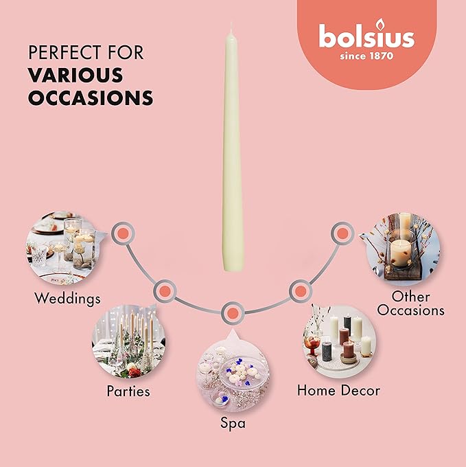 BOLSIUS Unscented 10-Inch Ivory Dinner Candles, 4-Pack - 8 Hour European Quality, Smokeless
