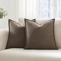 Meekio Set of 2 Brown Pillow Covers 18 x 18 inches Flange Edge Pillow Covers Textured Throw Pillow Covers for Neutral Home Decor