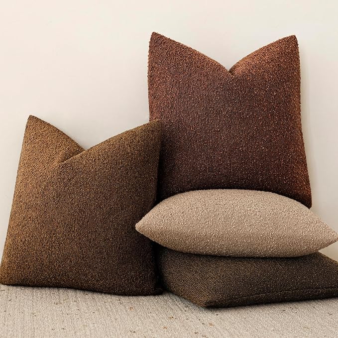 Foindtower Decorative Textured Boucle Throw Pillow Covers Accent Solid Pillow Cases Neutral Soft Cozy Couch Cushion Case for Chair Sofa Bedroom Living Room Home Decor 20x20 Inch,1PC,Hazel Brown