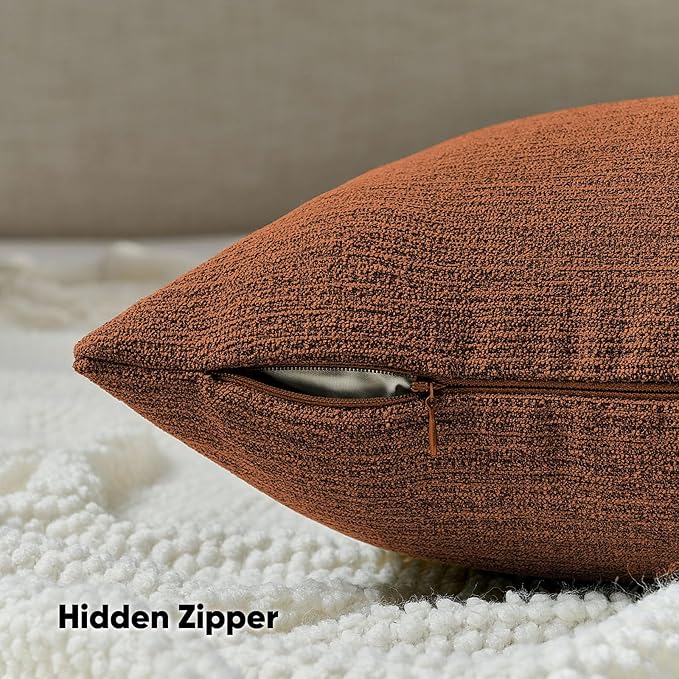 HAUSSY Rust Throw Pillow Covers 12x20 Inch Set of 2,Boho Decorative Faux Linen Lumber Throw Pillows Cozy Farmhouse Accent Cushion Covers,Home Decor for Couch Sofa Bed Living Room