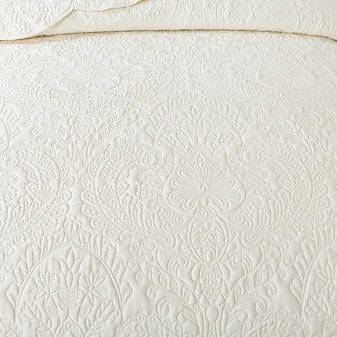 HoneiLife Oversized King Bedspreads 128x120 - California King Quilts 4-Piece, Cal King Quilt Sets,Rustic Bedding Sets King Size,Reversible Coverlets Lightweight Bedlinen Set for All Season Use-Beige