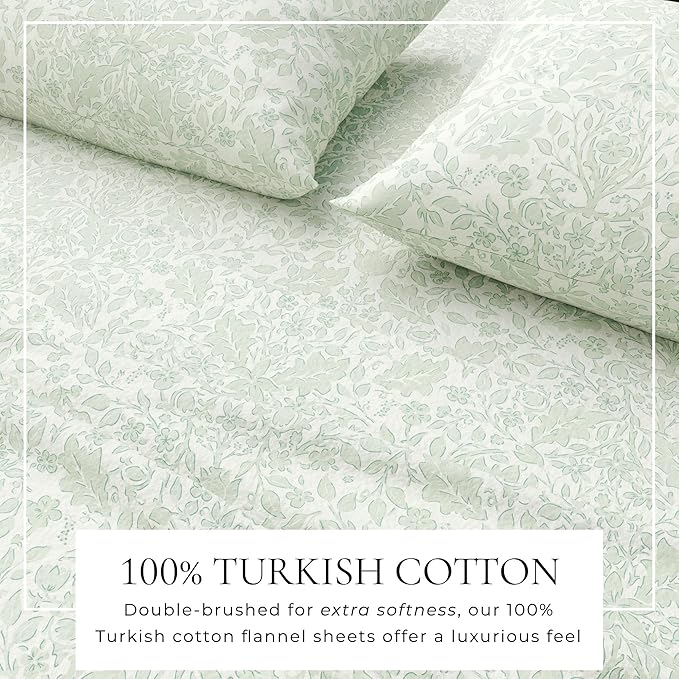 Great Bay Home Flannel Sheet Set Full Size - 100% Turkish Cotton, Double-Brushed, Winter Floral Bed Sheets - Ultra-Soft, Cozy, 4-Piece Bedding Set (Floral Castle)