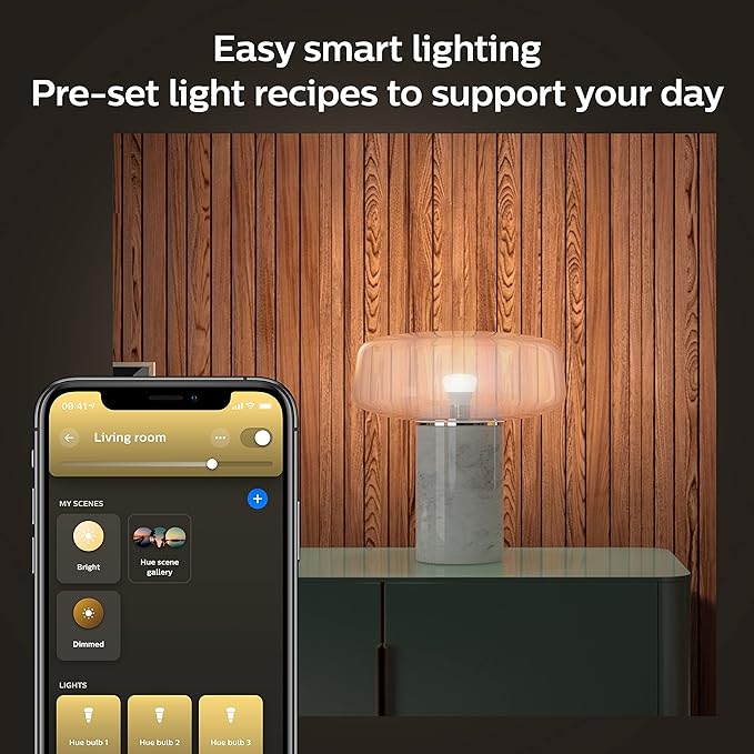 Philips Hue Smart LED A19 Bulb, Warm White Light 2700K, E26 Base, 10.5W, 1100 Lumens, Dimmable, Works with Alexa, Google Assistant, and Apple Home, 1 Pack