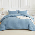 AveLom Seersucker Queen Comforter Set, 90x90, Grayish Blue, 3 Pieces - Soft Microfiber Down Alternative Bedding