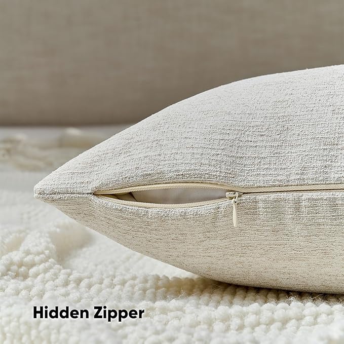 HAUSSY Natural White Wood Throw Pillow Covers 26x26 Inch Set of 2,Boho Decorative Faux Linen Throw Pillows Cozy Farmhouse Accent Cushion Covers,Home Decor for Couch Sofa Bed Living Room