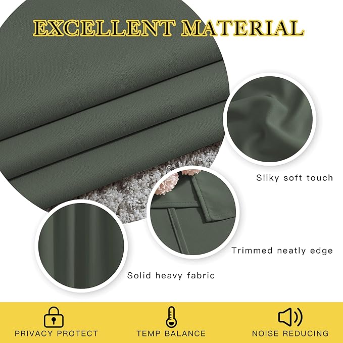 NICETOWN Blackout Curtains for Sliding Glass Door, Grommet Thermal Window Treatment Room Dividers Curtains for Living Room/Bedroom, Dark Mallard, 2 Panels, W66 x L102
