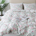 HoneiLife Cotton Duvet Cover King - Botanical Comforter Cover, 3-PC Bedlinen for Set with Zipper Closure & Corner Ties, Sweat-Absorption Comforter Cover Sets, Fuchsia‌