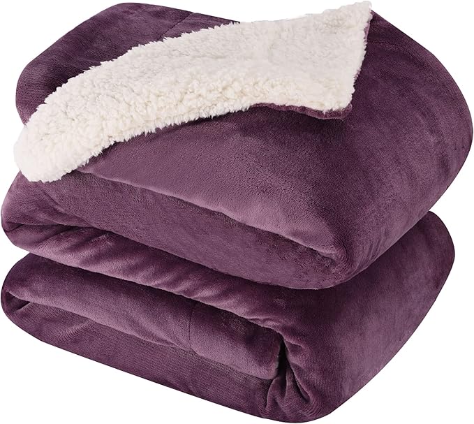 NANPIPER King Size Sherpa Blanket, Soft Fleece Throw for Bed, Reversible Thick Fuzzy Blanket for Winter (Cassis Purple, 90x108 inches)