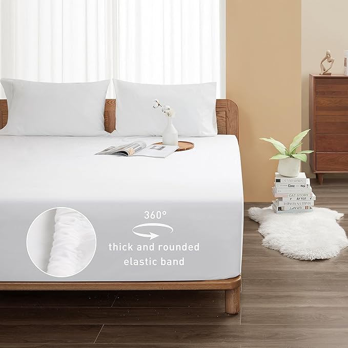 Sunflower California King Fitted Sheet, 1-Piece Deep Pocket Fitted Bottom Sheet 16", 100% Cotton Sateen Soft Breathable, White