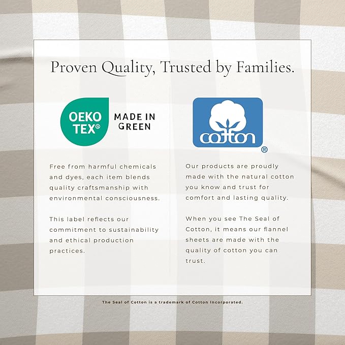 Great Bay Home Flannel Sheet Set California King Size - 100% Turkish Cotton, Double-Brushed, Printed Bed Sheets - Ultra-Soft, Cozy, 4-Piece Bedding Set (Buffalo Check - Soft Taupe/Pale Grey)