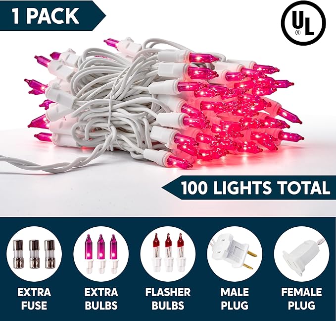Joiedomi Christmas String Lights Indoor,100 Count Mini Pink Valentines Day Light,21.4 FT Lighting Decor for Patio Dorm Classroom Holiday Wedding Party Garland Birthday Festival,White Wire