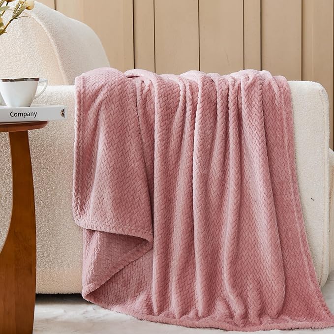 NEWCOSPLAY Super Soft Throw Blanket Dusty Pink Premium Silky Flannel Fleece Leaves Pattern Lightweight Bed Blanket All Season Use (Dusty Pink, Throw(50"x60"))
