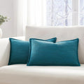 Meekio Set of 2 Teal Pillow Covers 16x16, Linen Look Throw Pillow Covers with Flange Edge for Sofa Couch Living Décor