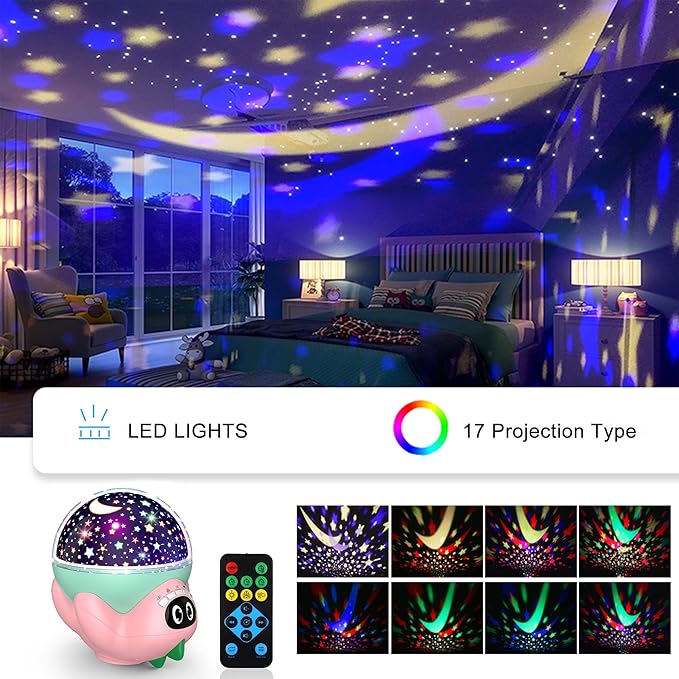 Dinosaur Night Light Projector for Kids Room, Boy Girl Dino Lamp with 10 Soothing Music& Timer, Remote Control, Colorful Projection Effect, High Brightness, Birthday Gifts for Infant Baby