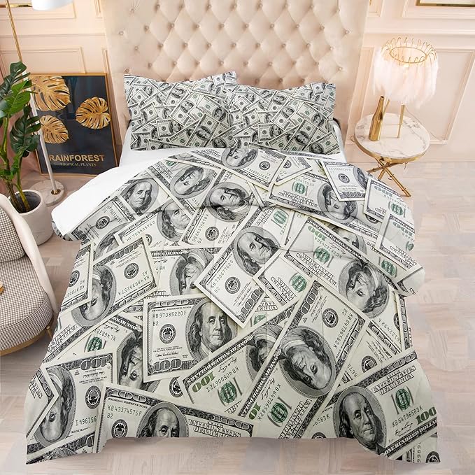 Tailor Shop Dollar Money Comforter Set for Boys Kids Ultra Soft Microfiber One Hundred Dollar Cash Money Bedding Sets Twin Size with 1 Comforter and 1 Pillowcase Home Decoration
