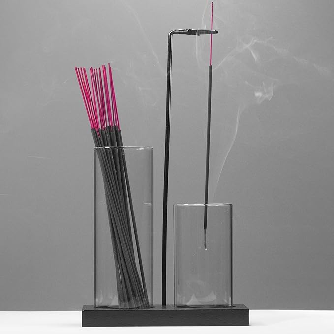 2 in 1 Incense Holder for Sticks Incense Burner Holder with Storage,Glass Upside Down Incense Holder for Sticks with Glass Ash Catcher for Meditation Yoga Spa Room Decor[Black]