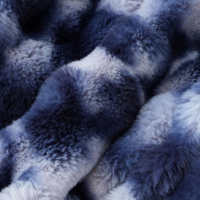 Amélie Home Faux Fur Throw Blanket for Couch, Ultra Soft Fuzzy Plush Bubble Throw for Sofa, Living Room & Home Decor, 50"x60", Tie-dye Blue