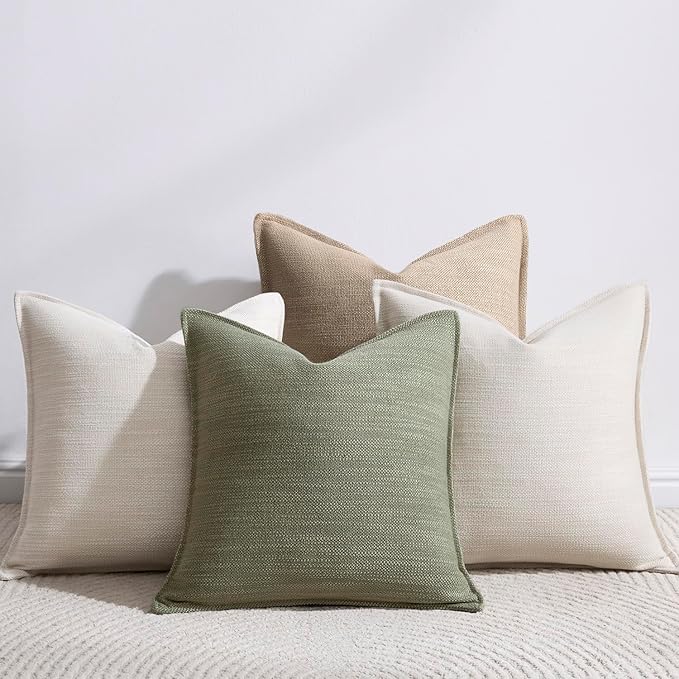 Meekio Set of 4 Neutral Pillow Covers 18x18, Linen Look Throw Pillow Covers with Flange Edge for Sofa Couch Living Décor
