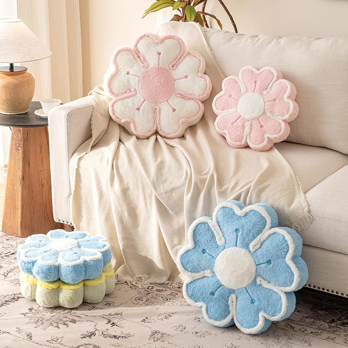 Flower Shaped Decorative Throw Pillow Cushion for Bed Couch, Cute Flower Plush Throw Pillows Home Decor Floor Pillow Seating Cushions (Pink, 13.7 Inches)