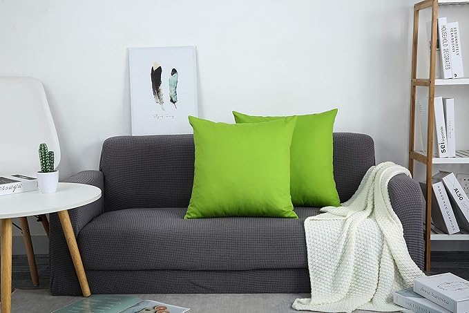 TangDepot Handmade Decorative Solid 100% Cotton Canvas Throw Pillow Covers/Cushion Covers, 45 Colors Available - (18" x18" , Apple Green, 2 Count (Pack of 1))