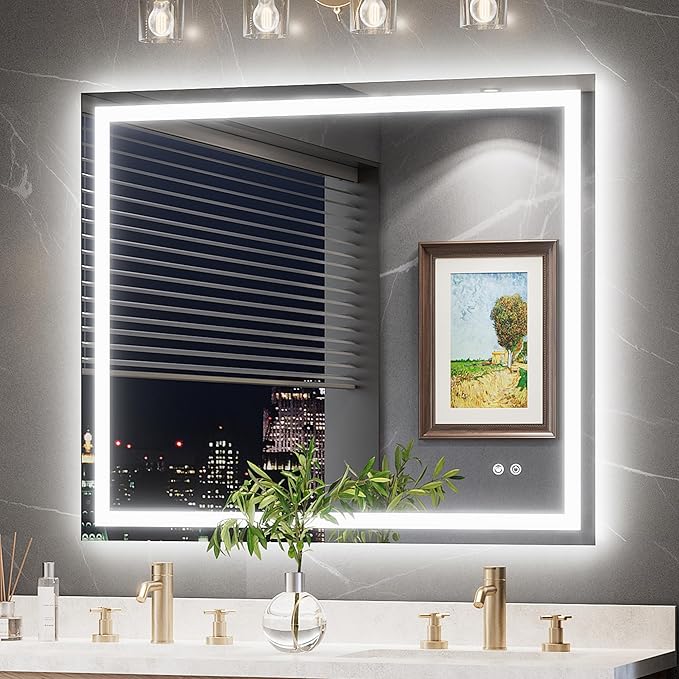 TokeShimi 42x36 LED Mirror for Bathroom,Front Lit + Backlit Light Up Bathroom Mirror,Anti-Fog Lighted Mirrors,Dimmable 3 Colors,Memory Function,Tempered Glass,Waterproof,UL Listed