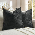 FUTEI Black Flannel Throw Pillow Covers 22x22 Inch Set of 2,Soft Dimensional Textured Cushion Cases,Modern Home Decor for Couch Living Room