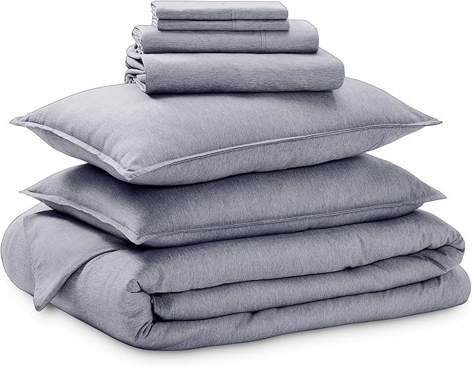 Bare Home Bed-in-A-Bag 7 Piece Comforter & Sheet Set - California King - Goose Down Alternative - Ultra-Soft 1800 Premium Bedding Set - Cationic (Cal King, Heathered Midnight Blue)