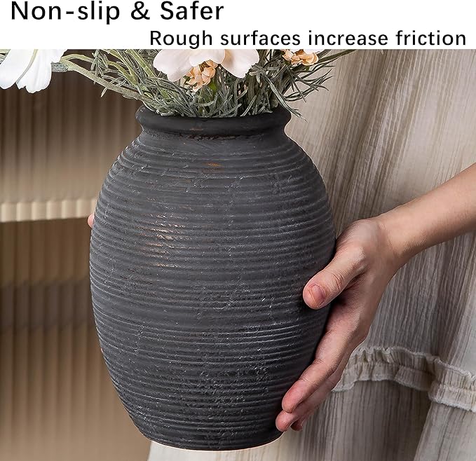 8 Inch Ceramic Rustic Flower Vase - Christmas Decorative Vases - Pottery Vase Home Decor, Vintage Terracotta Vase for Home Decor, Farmhouse House Shelf Decor Farmhouse Table, Lyeec
