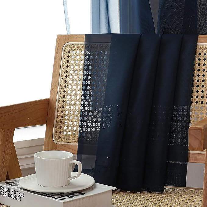 Aiyufeng Sheer Navy Blue Curtains 108 inch Length 2 Panels Set, Airy Soft-Touching Rod Pocket Voile Drapes for Living Room/Bedroom, Each 40W x 108L