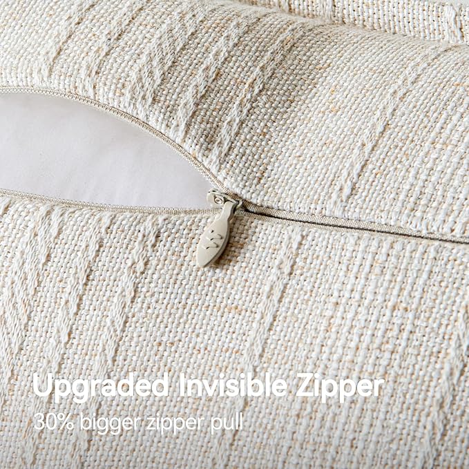 a moment Linen Pillow Covers Set of 2,Boho Farmhouse Throw Pillowcases Neutral Textured Decorative Covers for Couch Sofa Bed, Soft Linen Blend Accent Case Cushion Living Room Home Decor 20"x12"Ivory