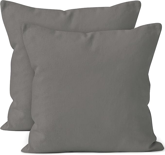 Encasa XO Throw Pillow Covers 12x12 in Set of 2 Grey | No Inserts | Cotton Pillow Covers for Living Room, Bed, Sofa, Couch | Decorative Cushion Covers with Improved Zippers