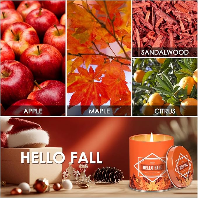 Hello Fall Scented Candle – 9 oz Soy Wax in Travel-Friendly Reusable Tin, Non-Toxic & Clean Burning, 50-Hour Burn – Cozy Autumn Fragrance, Holiday Gift & Fall Decor for Women & Men