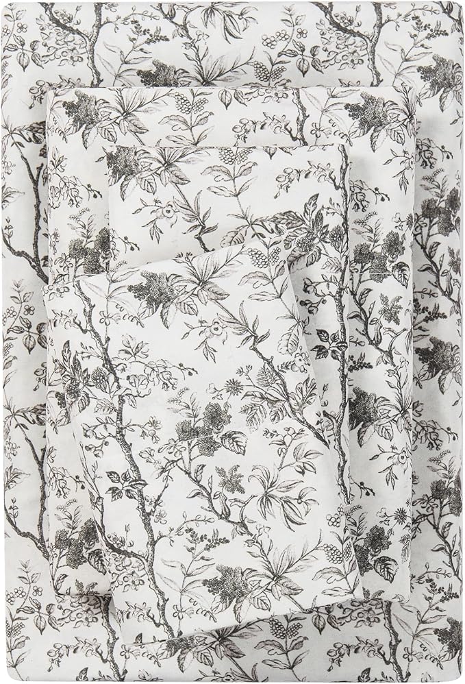 Modern Threads Silky Soft Microfiber and Wrinkle Free Sheets - Luxurious Microfiber Bed Sheets Includes Flat Sheet, Fitted Sheet with Deep Pockets, & Pillowcases Grey Garden Toile, Queen