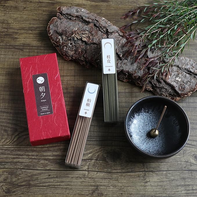 Asayu Japan Traditional Incense Sticks - Harmony Set (Cinnamon + Juniper), 40gr (Each Scent 20g), for Yoga, Zen Meditation and Relaxation - Traditional Smoke Type