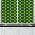 Lunarable Floral Long Kitchen Curtains, Repetitive Clovers on a Natural Background Botanical Greenery, 2 Panel Set Drapes with Rod Pocket Room Decor, 55" x 45", Apple Green Hunter Green