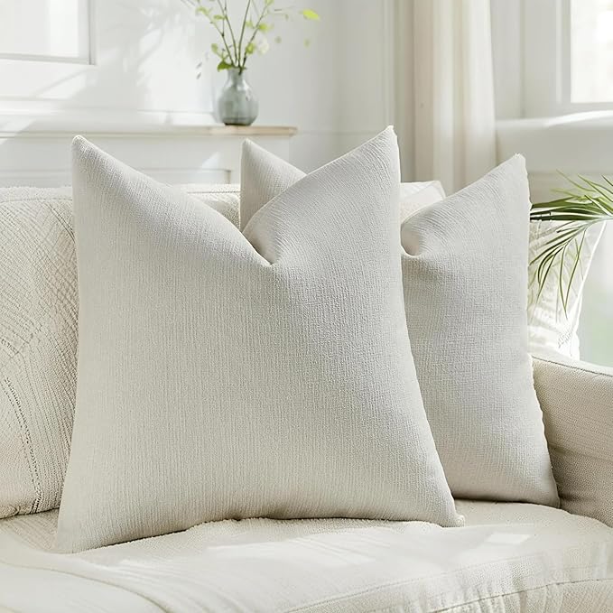 HAUSSY Cream White Throw Pillow Covers 24x24 Inch Set of 2,Boho Decorative Faux Linen Throw Pillows Cozy Farmhouse Accent Cushion Covers,Home Decor for Couch Sofa Bed Living Room